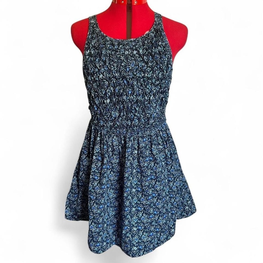 Free People Blue Floral Petunia Dress Size Small Boho Cottagecore Smocked Bodice